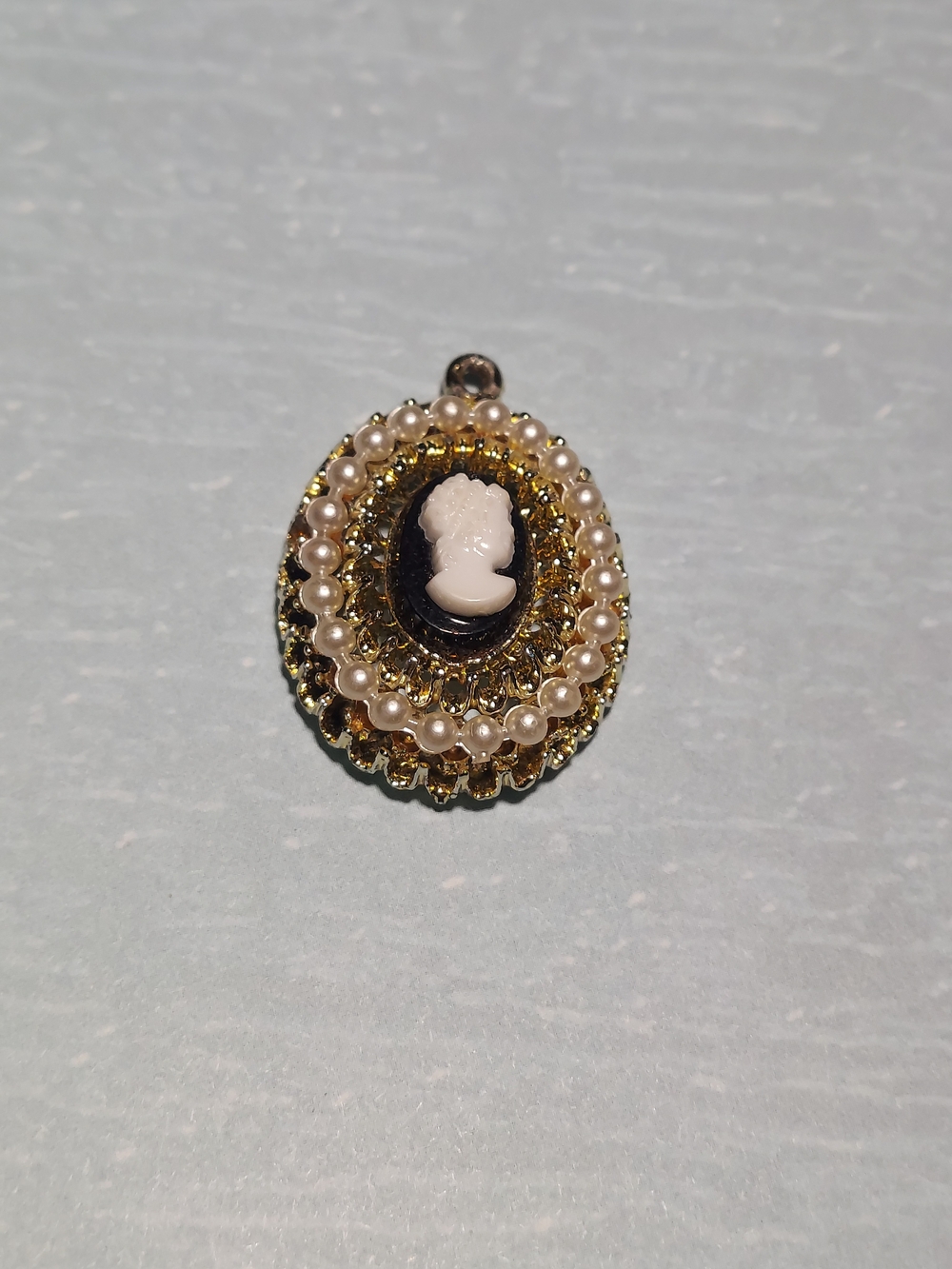 Vintage Layered Gold & Faux Pearl Cameo Pendant